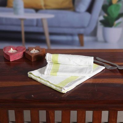 Alternate image for Set of 2 Handwoven Green and White Cotton Dish Towels Green Taste