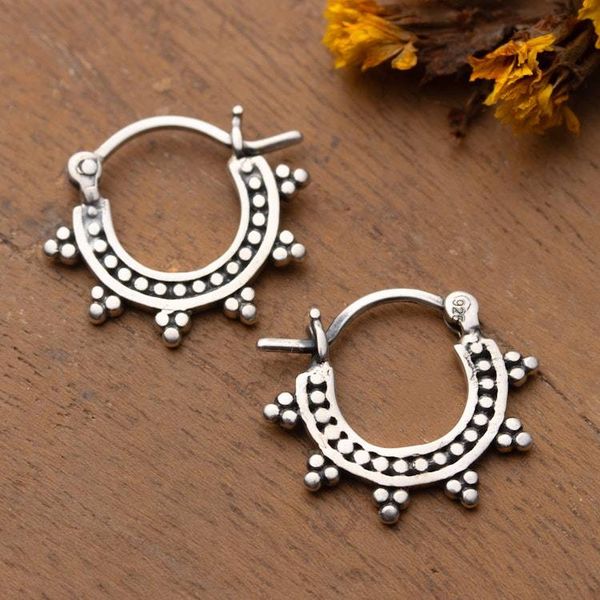 Alternate image for Bead Dot-Themed Sterling Silver Hoop Earrings with Spikes Stunning Spikes