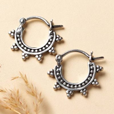Alternate image for Bead Dot-Themed Sterling Silver Hoop Earrings with Spikes Stunning Spikes