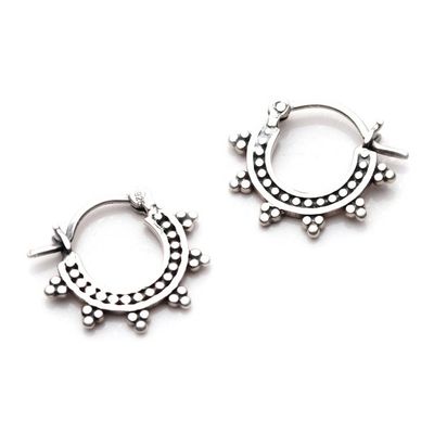 Alternate image for Bead Dot-Themed Sterling Silver Hoop Earrings with Spikes Stunning Spikes