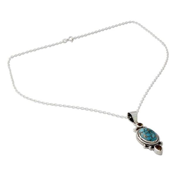 Alternate image for Silver Pendant Necklace with Citrine and Composite Turquoise Resplendent in Blue