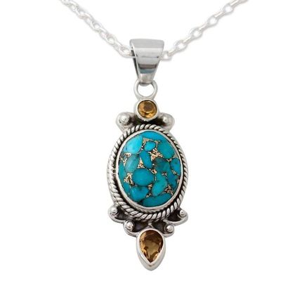 Alternate image for Silver Pendant Necklace with Citrine and Composite Turquoise Resplendent in Blue