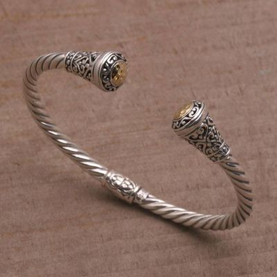 Alternate image for 18k Gold Accented Sterling Silver Cuff Bracelet from Bali Gleaming Sunflowers