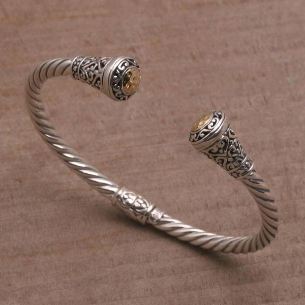 Alternate image for 18k Gold Accented Sterling Silver Cuff Bracelet from Bali Gleaming Sunflowers