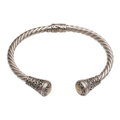 Alternate image for 18k Gold Accented Sterling Silver Cuff Bracelet from Bali Gleaming Sunflowers
