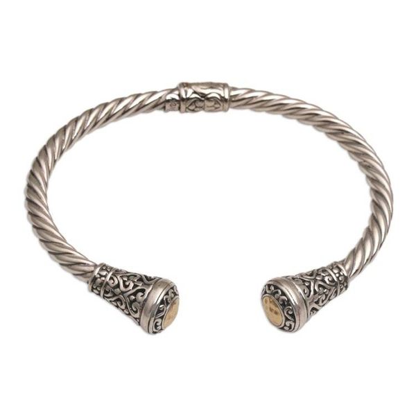Alternate image for 18k Gold Accented Sterling Silver Cuff Bracelet from Bali Gleaming Sunflowers