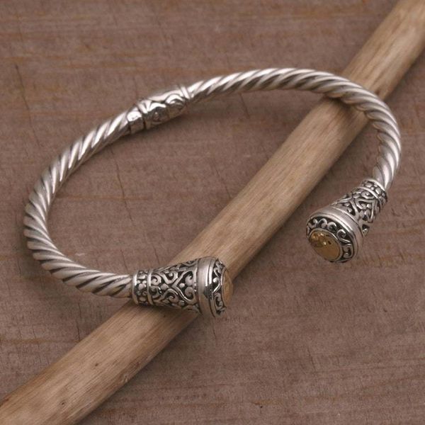 Alternate image for 18k Gold Accented Sterling Silver Cuff Bracelet from Bali Gleaming Sunflowers