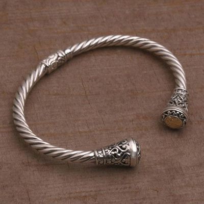 Alternate image for 18k Gold Accented Sterling Silver Cuff Bracelet from Bali Gleaming Sunflowers