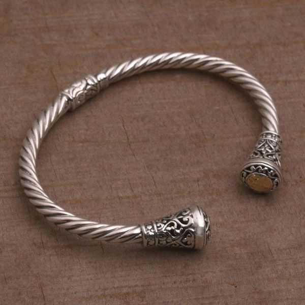 Alternate image for 18k Gold Accented Sterling Silver Cuff Bracelet from Bali Gleaming Sunflowers