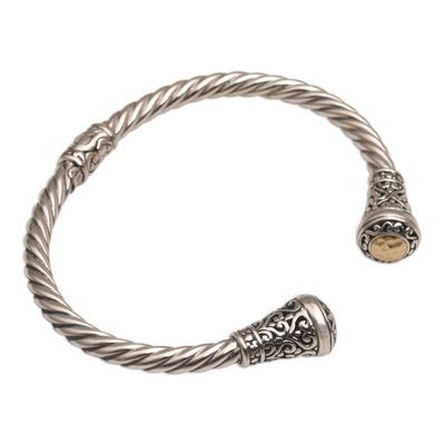 Alternate image for 18k Gold Accented Sterling Silver Cuff Bracelet from Bali Gleaming Sunflowers