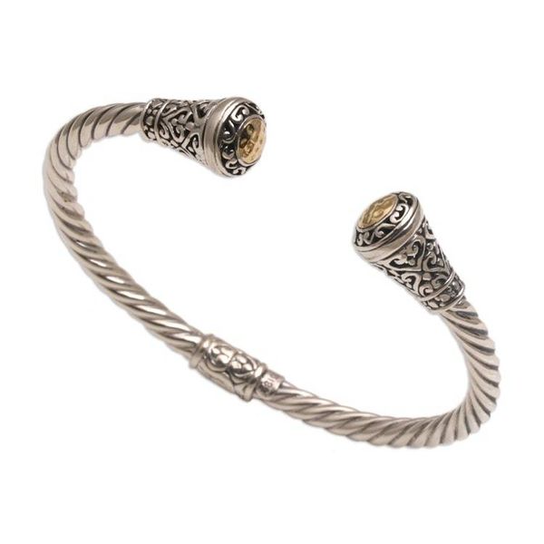Alternate image for 18k Gold Accented Sterling Silver Cuff Bracelet from Bali Gleaming Sunflowers
