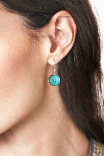 Alternate image for Sterling Silver Dangle Earrings with Recon Turquoise Stones Everyday Serene