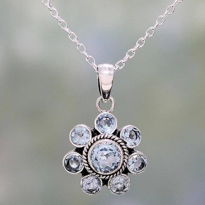Primary image for Blue Topaz and Sterling Silver Pendant Necklace from India Morning Glitter