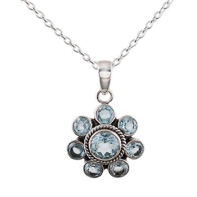 Alternate image for Blue Topaz and Sterling Silver Pendant Necklace from India Morning Glitter