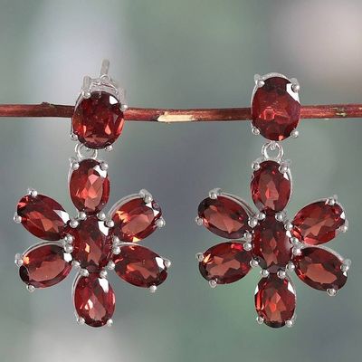 Primary image for Floral 17-Carat Natural Garnet Gemstone Dangle Earrings Petals in Love