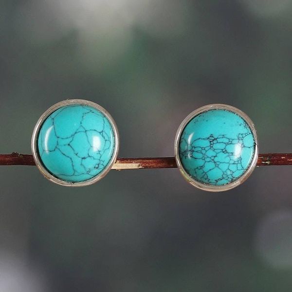 Alternate image for Reconstituted Turquoise and Sterling Silver Button Earrings Worlds in Peace