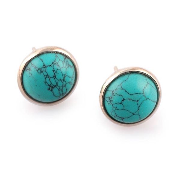Alternate image for Reconstituted Turquoise and Sterling Silver Button Earrings Worlds in Peace