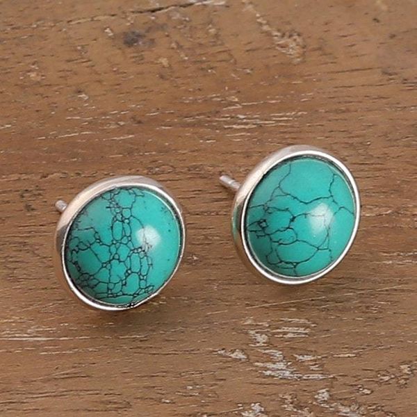 Alternate image for Reconstituted Turquoise and Sterling Silver Button Earrings Worlds in Peace