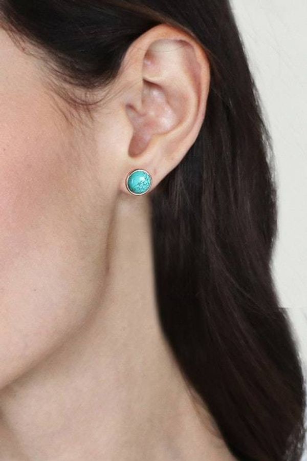 Alternate image for Reconstituted Turquoise and Sterling Silver Button Earrings Worlds in Peace