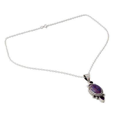 Alternate image for Purple Turquoise and Amethyst Pendant Necklace from India Resplendent in Purple