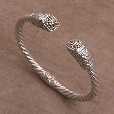 Alternate image for Gold Accented Woven Motif 925 Silver Cuff Bracelet from Bali Janur Temple