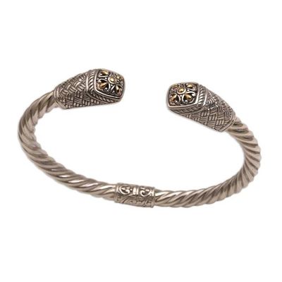 Alternate image for Gold Accented Woven Motif 925 Silver Cuff Bracelet from Bali Janur Temple