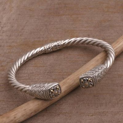 Alternate image for Gold Accented Woven Motif 925 Silver Cuff Bracelet from Bali Janur Temple