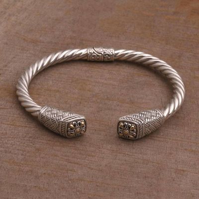 Alternate image for Gold Accented Woven Motif 925 Silver Cuff Bracelet from Bali Janur Temple