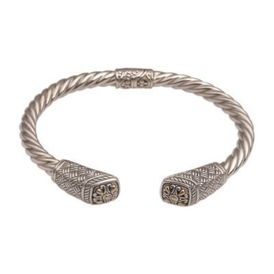 Alternate image for Gold Accented Woven Motif 925 Silver Cuff Bracelet from Bali Janur Temple