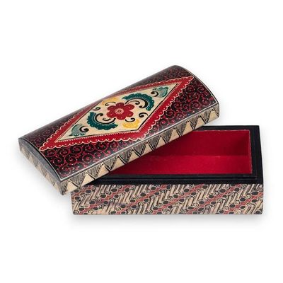 Alternate image for Artisan-Made Folk Art-Themed Red Batik Wood Jewelry Box Flaming Garden