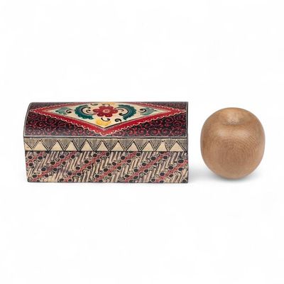 Alternate image for Artisan-Made Folk Art-Themed Red Batik Wood Jewelry Box Flaming Garden