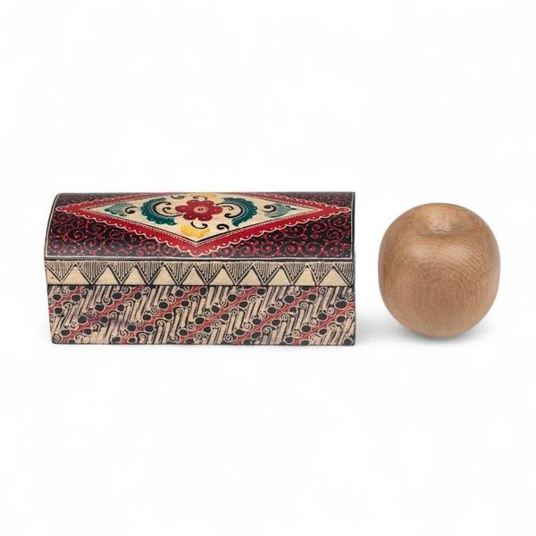 Alternate image for Artisan-Made Folk Art-Themed Red Batik Wood Jewelry Box Flaming Garden