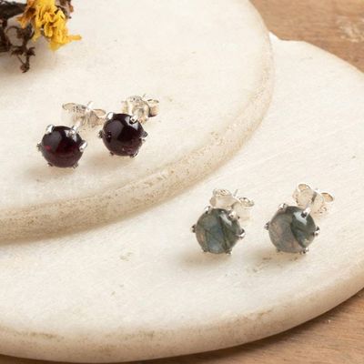 Primary image for High-Polished 2-Pair Garnet and Labradorite Stud Earring Set Everlasting Glints
