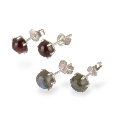 Alternate image for High-Polished 2-Pair Garnet and Labradorite Stud Earring Set Everlasting Glints