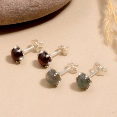 Alternate image for High-Polished 2-Pair Garnet and Labradorite Stud Earring Set Everlasting Glints