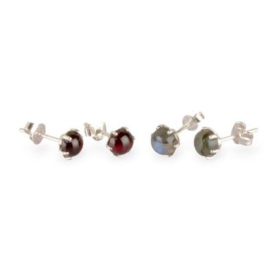 Alternate image for High-Polished 2-Pair Garnet and Labradorite Stud Earring Set Everlasting Glints