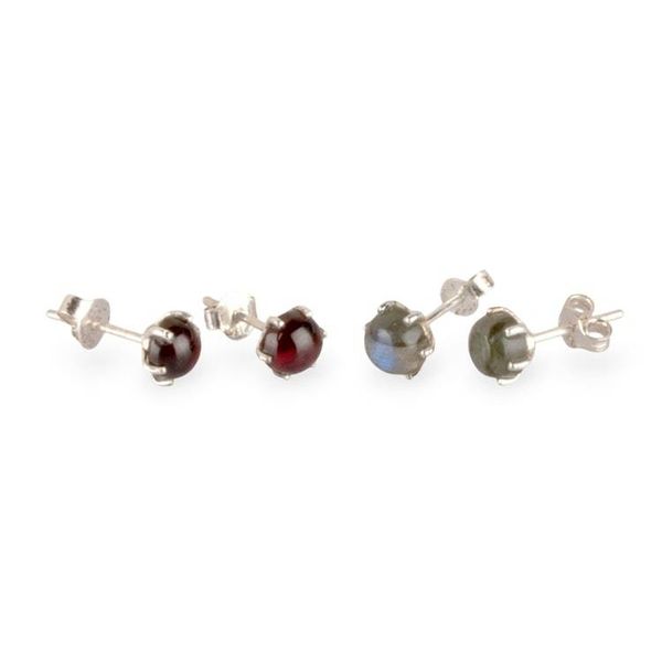 Alternate image for High-Polished 2-Pair Garnet and Labradorite Stud Earring Set Everlasting Glints