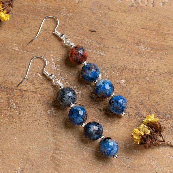 Alternate image for Beaded Dangle Earrings with 8 Round Lapis Lazuli Gemstones Oceanic Flair