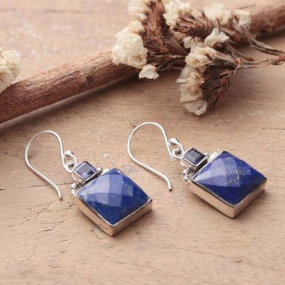 Primary image for 21-Carat Faceted Lapis Lazuli and Iolite Dangle Earrings Celestial Blues