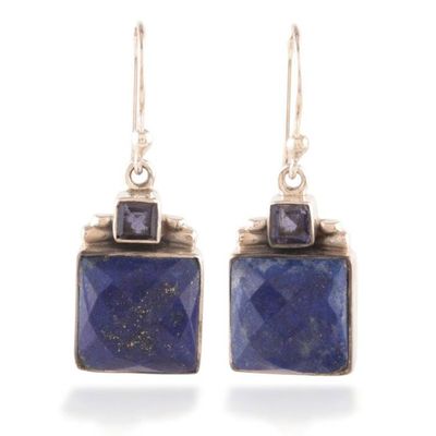 Alternate image for 21-Carat Faceted Lapis Lazuli and Iolite Dangle Earrings Celestial Blues