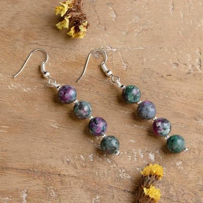 Primary image for Beaded Dangle Earrings with 8 Jasper Beads from India Stylish Flair