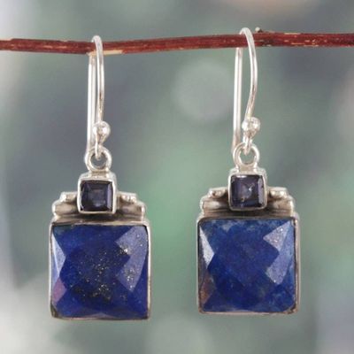 Alternate image for 21-Carat Faceted Lapis Lazuli and Iolite Dangle Earrings Celestial Blues