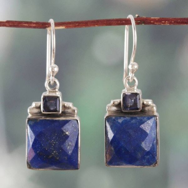 Alternate image for 21-Carat Faceted Lapis Lazuli and Iolite Dangle Earrings Celestial Blues