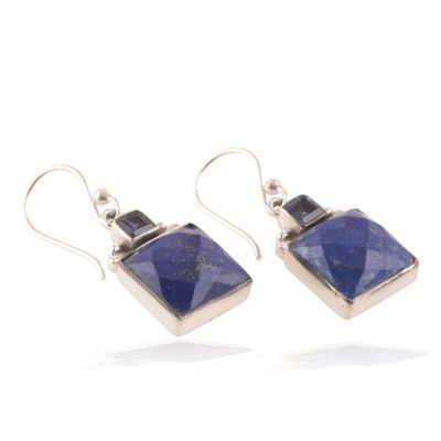 Alternate image for 21-Carat Faceted Lapis Lazuli and Iolite Dangle Earrings Celestial Blues