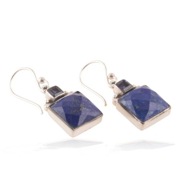 Alternate image for 21-Carat Faceted Lapis Lazuli and Iolite Dangle Earrings Celestial Blues