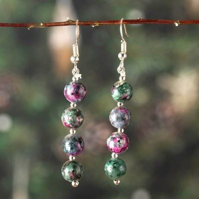 Alternate image for Beaded Dangle Earrings with 8 Jasper Beads from India Stylish Flair
