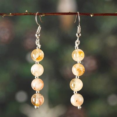 Primary image for 8 Round Citrine Stones and Stainless Steel Dangle Earrings Sunny Flair