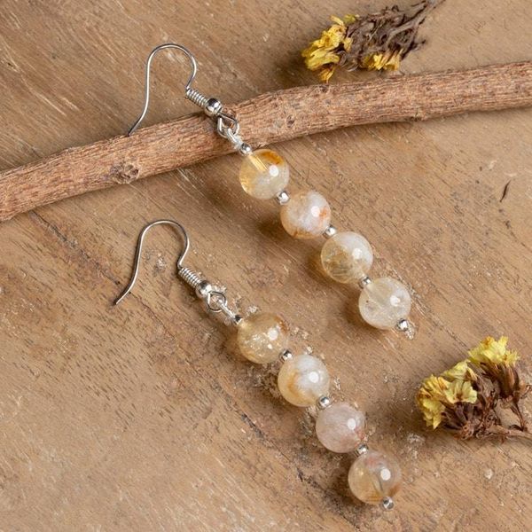 Alternate image for 8 Round Citrine Stones and Stainless Steel Dangle Earrings Sunny Flair