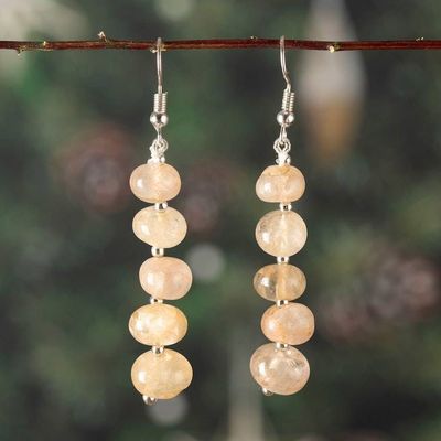 Primary image for Beaded Dangle Earrings with 10 Round Citrine Gemstones Sunny Orbs