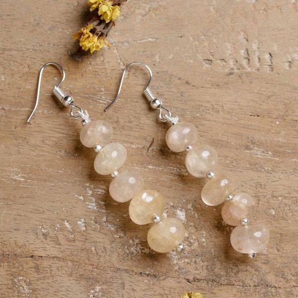 Alternate image for Beaded Dangle Earrings with 10 Round Citrine Gemstones Sunny Orbs